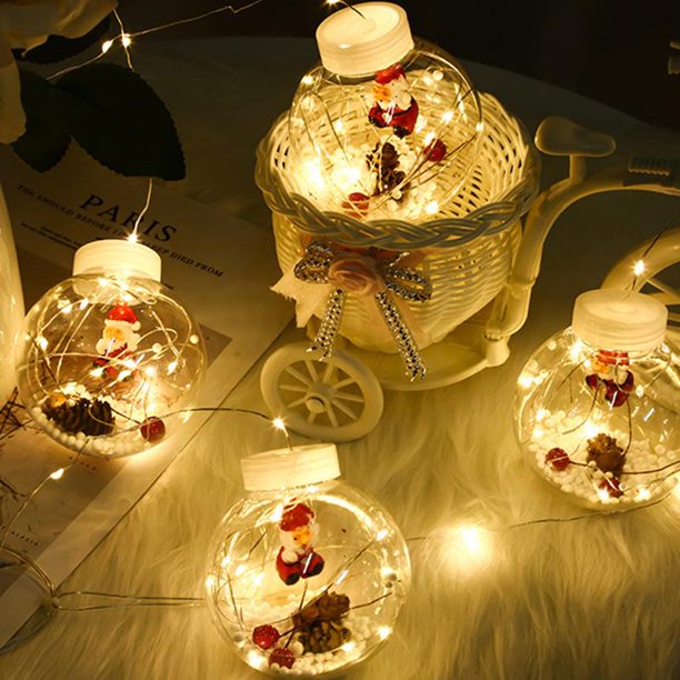 New Year 2022 LED Christmas String Lights with Santa Claus, Curtain Lights with Wishing Ball for Yard Home Party Porch Holiday Decor(Warm White)