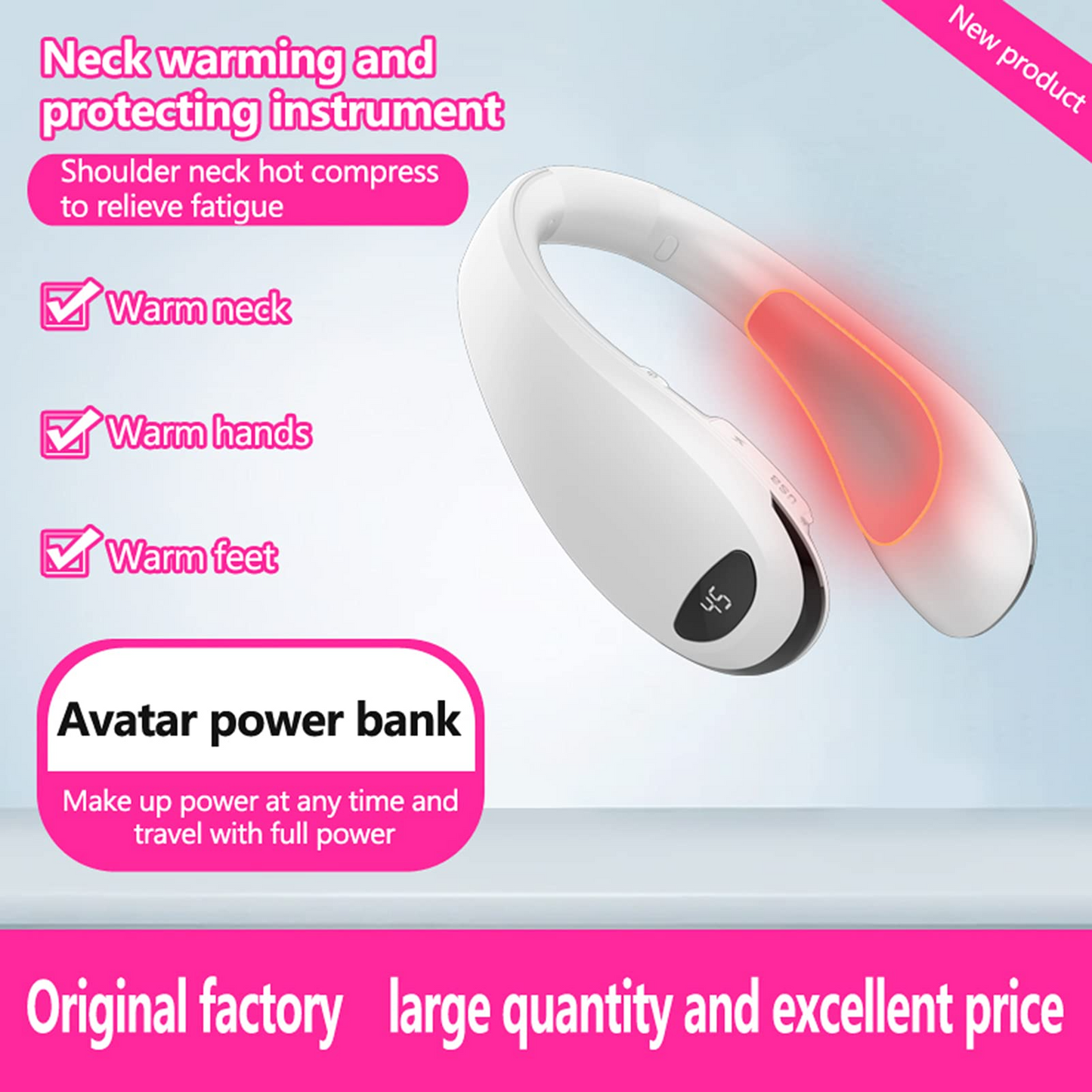 Vinmall Portable Personal Heater with Digital Display USB Rechargeable for Office Room Desk Indoor Use