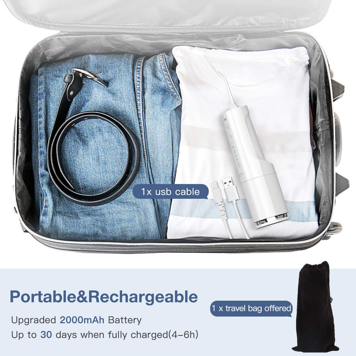 Water Flosser Cordless for Teeth, Ifanze 4 Modes Dental Oral Irrigator, Portable and Rechargeable IPX7 Waterproof Water Teeth Cleaner Picks for Home Travel