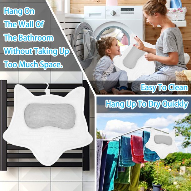 Bath Pillow for Tub, Bathtub Pillows with Strong Suction Cups 5D Air Mesh Polyester Spa Pillow (Fox Shape)