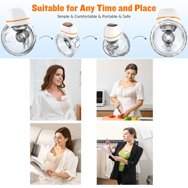 Vinmall Electric Breast Pump, Hands-Free Portable Breast Feeding Breast Pump, Spill-Proof Ultra-Quiet Wearable Breast Pump With 2 Mode And 5 Levels, Blue, 0.94inch And 1.06inch Flange, J3, 2pcs