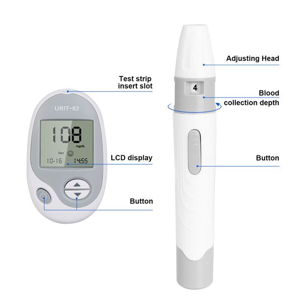 Vinmall Blood Glucose Meter, Home Use Diabetes Testing Monitor Kit with Glucometer Strips, Lancing Device, Carrying Case, No Coding
