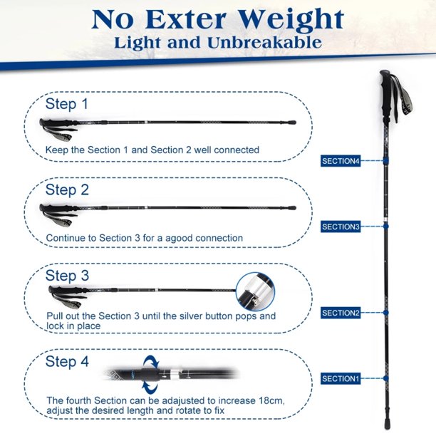 Trekking Poles Collapsible Hiking Poles,Aluminum Alloy 7075 Backpacking Walking Sticks ,Telescopic, Collapsible, Ultralight for Hiking, Camping suitable for all terrains in 4 seasons