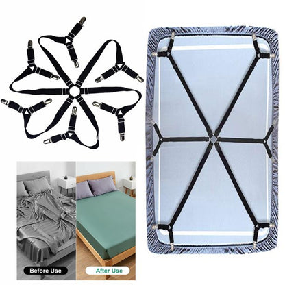Bed Sheet Holder Straps , Vinmall Adjustable 6 Sides Bed Sheet Clips, Heavy Duty Triangle Bed Sheet Fasteners, Black