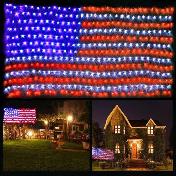 6.5ft*3.28ft LED Flag Net Lights American, Waterproof USA String Lights for Outdoor Indoor Decoration Garden Festival Party