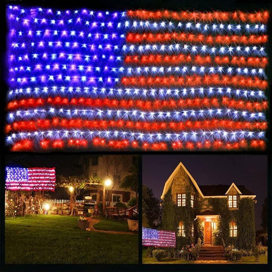 6.5ft*3.28ft LED Flag Net Lights American, Waterproof USA String Lights for Outdoor Indoor Decoration Garden Festival Party