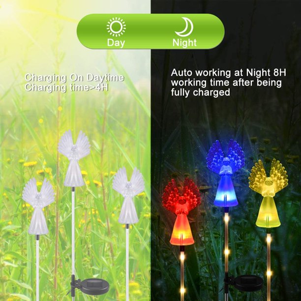 LAIGHTER Solar Powered Angel Lights, 2 Pack Angel Solar Lights Outdoor Garden, Eternal Light Angel with 7 LEDs for Cemetery Grave Decorations, Memorial Gifts, Christmas Yard Art, Sympathy Gifts