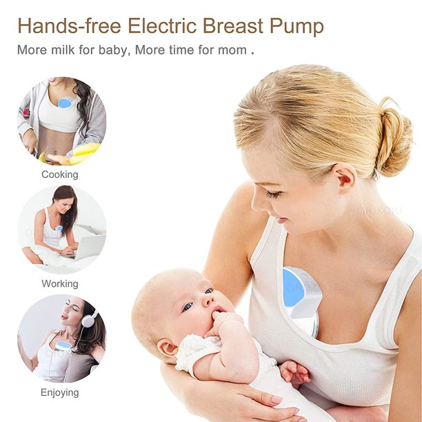 Vinmall Hands-Free Breast Pump, Electric Portable Wearable Breast Pump , Spill-Proof Ultra-Quiet Pain-Free Breast Pump With 2 Mode And 5 Levels, Blue, 0.94inch And1.06inch Flange, J341