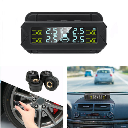 Auto Yet Tire Pressure Monitoring System, TSV TPMS Tool with 4 External Sensors, Real-Time Display of Pressure and Temperature Alarms Solar Tire Pressure Monitoring System, 6 Alarm Modes, Solar and USB Charging