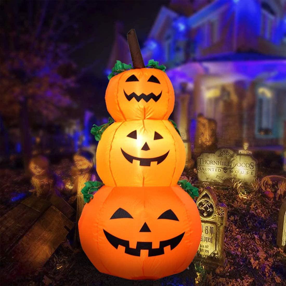 Halloween Inflatable Pumpkin, Stacked Pumpkins with Build-in LED Blow Up for Lighting Up Halloween Party Indoor Yard Garden Lawn Decoration