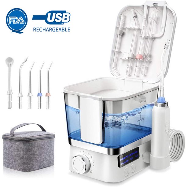 Cordless Water Flosser for Teeth, 600ml Portable Countertop Dental Oral Irrigator Cleaner with 3 Modes & 5 Jet Tips-IPX7 Waterproof, USB Rechargeable, 10 Stepless Adjustment, for Travel Home Office