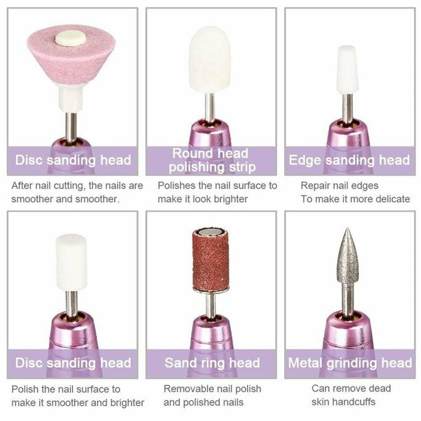 Xpreen Portable Electric Acrylic Nail Drill File Buffer Machine Kit for Liquid Monomer Dip Powder Polygel Gel Polish Tips with Professional Salon Manicure Pedicure Brush Efile Set 25pcs Sanding Band