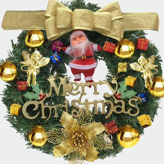 24 Inch Pre-Lit Lighted Christmas Wreath and Garland for Front Door, Gold Luxury Xmas Door Decorations with Ball Ornaments, Santa Angels and Flowers Waterproof Battery Operated, 50 LED
