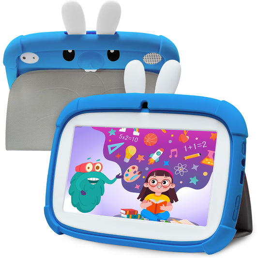 7 inch Kids Tablet, Android 11 Tablet for Kids, 2GB+32GB, WiFi Bluetooth Tablet PC, Toddlers Children Kids Learning Tablet, IPS Screen, Parental Control, Cute Rabbit Kid-Proof Case, Blue