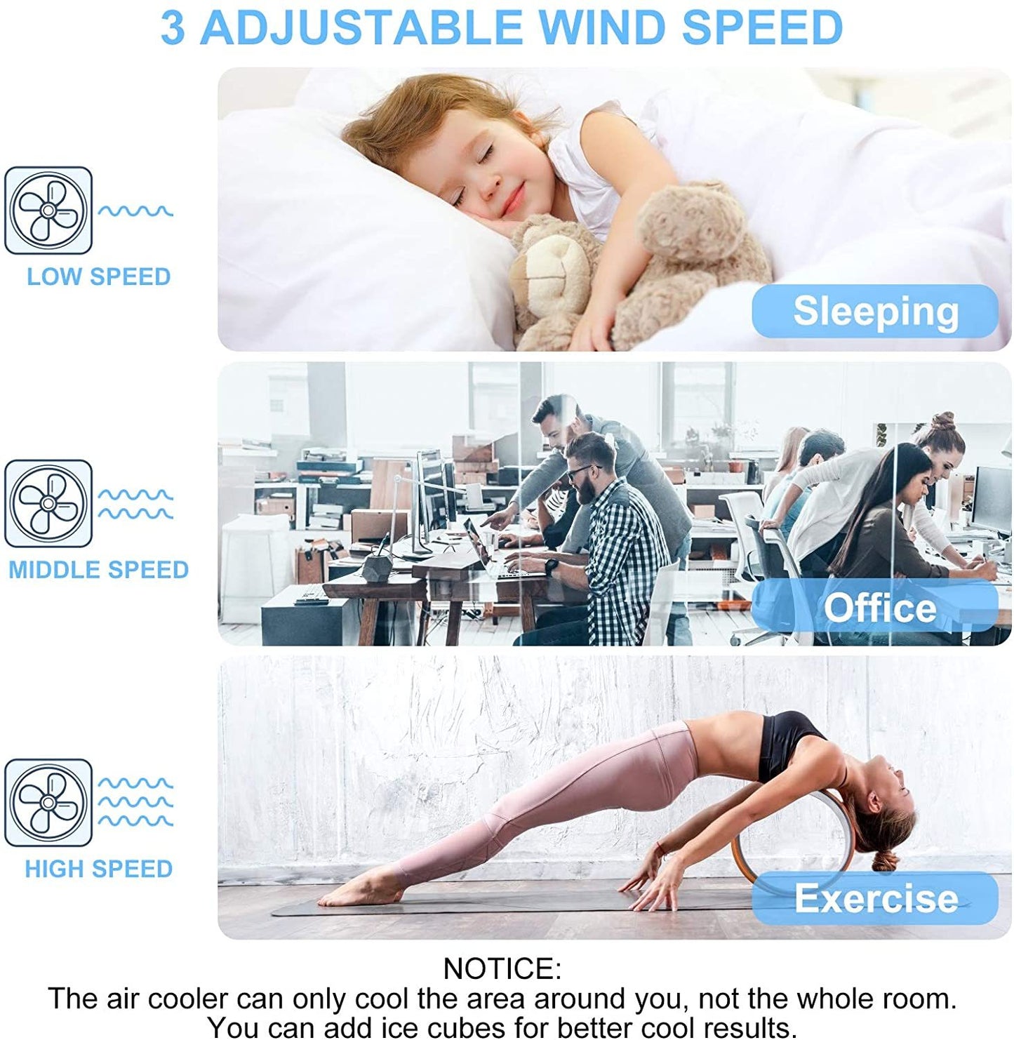 Portable Air Conditioner Fan, Personal Air Cooler Fan with 3 Speed Mode, 120° Wide Angle Swing Head & 7 Colors Night Light, Small Humidifier Air Cooler Desk Table Fan for Home, Office and Room
