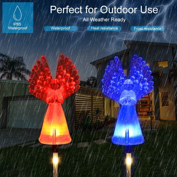 LAIGHTER Solar Powered Angel Lights, 2 Pack Angel Solar Lights Outdoor Garden, Eternal Light Angel with 7 LEDs for Cemetery Grave Decorations, Memorial Gifts, Christmas Yard Art, Sympathy Gifts