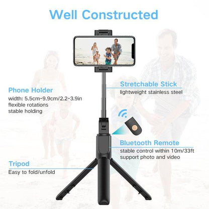 Doosl 3 in 1 Extendable Selfie Stick Tripod with Detachable Bluetooth Wireless Remote Phone Holder Compatible with iPhone and Android Smartphone