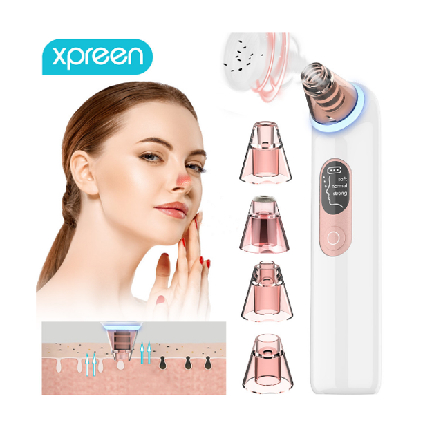 Xpreen Blackhead Remover Vacuum, Xpreen Pore Vacuum with Blue Light, Pore Cleaner Vacuum USB Rechargeable, Pore Vacuum Blackhead Remover with LED Screen for Women Men Face Nose (White)