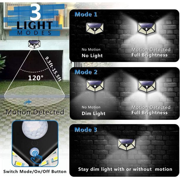 Wireless IP65 Waterproof Heatproof Solar Motion Sensor Lights Security Lights for Porch Garden, Patio, Fence, 2 Packs