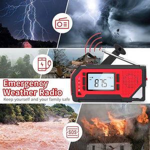 Solar Radio, Emergency Broadcast Weather Alarm Broadcast Hand Crank Radio AM/FM/NOAA Home And Antenna Weather Broadcast, LED Flashlight 2000mAh Portable Radio