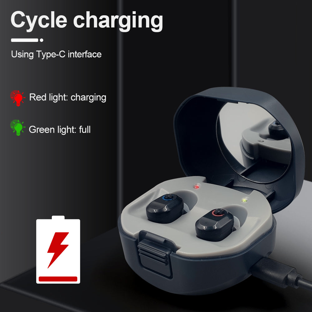 Doosl Hearing Aids with Portable Charging Case, Rechargeable Hearing Amplifiers for Both Ears, Noise Cancelling, Volume Adjustable, In-Ear Hearing Devices for Seniors, 1 Pair, Black