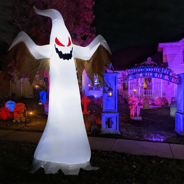 Cooseas 8 FT Halloween Inflatables Red Eye Ghost Outdoor Blow up Yard Decorations Built in LED Lights