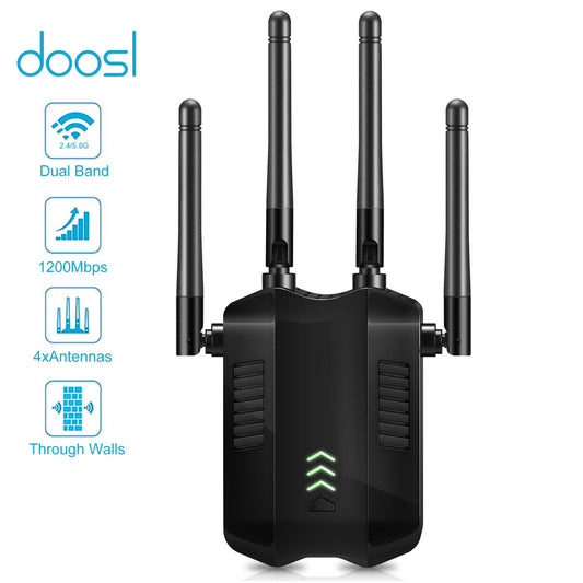 WiFi Range Extender, 1200Mbps Signal Booster Repeater Cover up to 8000 sq.ft, 2.4 & 5GHz Dual Band WiFi Extender, 4 Antennas 360° Full Coverage Wireless Internet Amplifier for Smart Home Devices