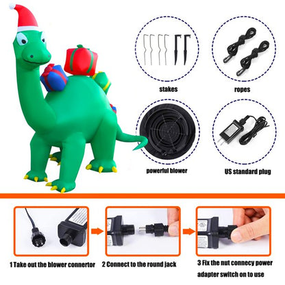 Melliful 7 ft Christmas Inflatable Brachiosaurus Dragon for Indoor Outdoor Decoration