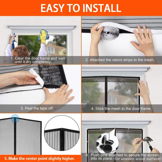 Magnetic Screen Door, Durable Retractable Screen Door Net Screen With Magnets And Full Frame Hook&Loop, Self-Closing, Hands Free, Sliding Screen Door For Kids/Pets Entry Freely, 35x 82 Inch, J01