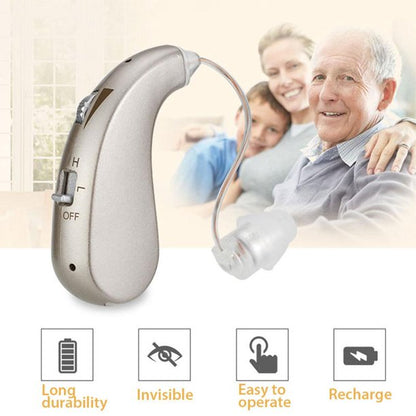 Digital Rechargeable Hearing Aid, BTE Severe Loss Invisible Ear Aids , High Power Amplifier Sound Enhancer Device to Aid and Assist Hearing For ElderlyDeaf, 1 Pack