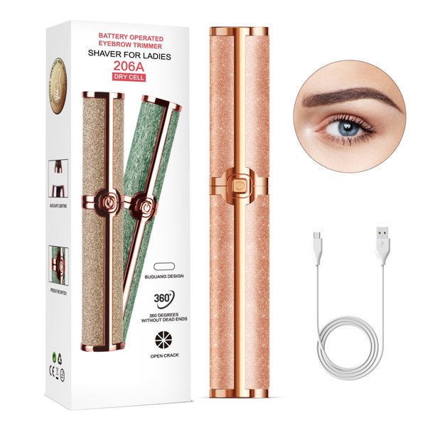 Eyebrow Trimmer for Women, Rechargeable Hair Cutter Eyebrow Razor Tool Mini Facial Hair Remover with LED Light