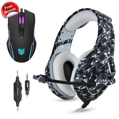 ONIKUMA Gaming Headset for PS4 New Xbox One PC Mac Laptop, Professional Over Ear Wired Gaming Headphones with Microphone Noise Reduction Deep Bass Surround Sound, Camouflage Gray