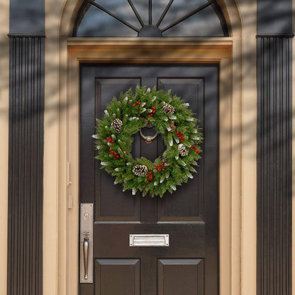 24 Inch Christmas Wreath, Outdoor Lighted Christmas Wreath for Front Door, Xmas Wreath for Holiday Christmas Party Decorations