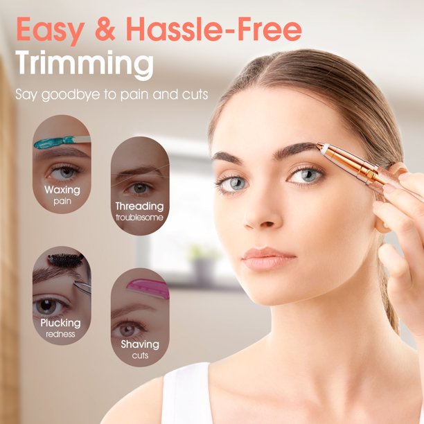 Eyebrow Trimmer for Women, Rechargeable Hair Cutter Eyebrow Razor Tool Mini Facial Hair Remover with LED Light