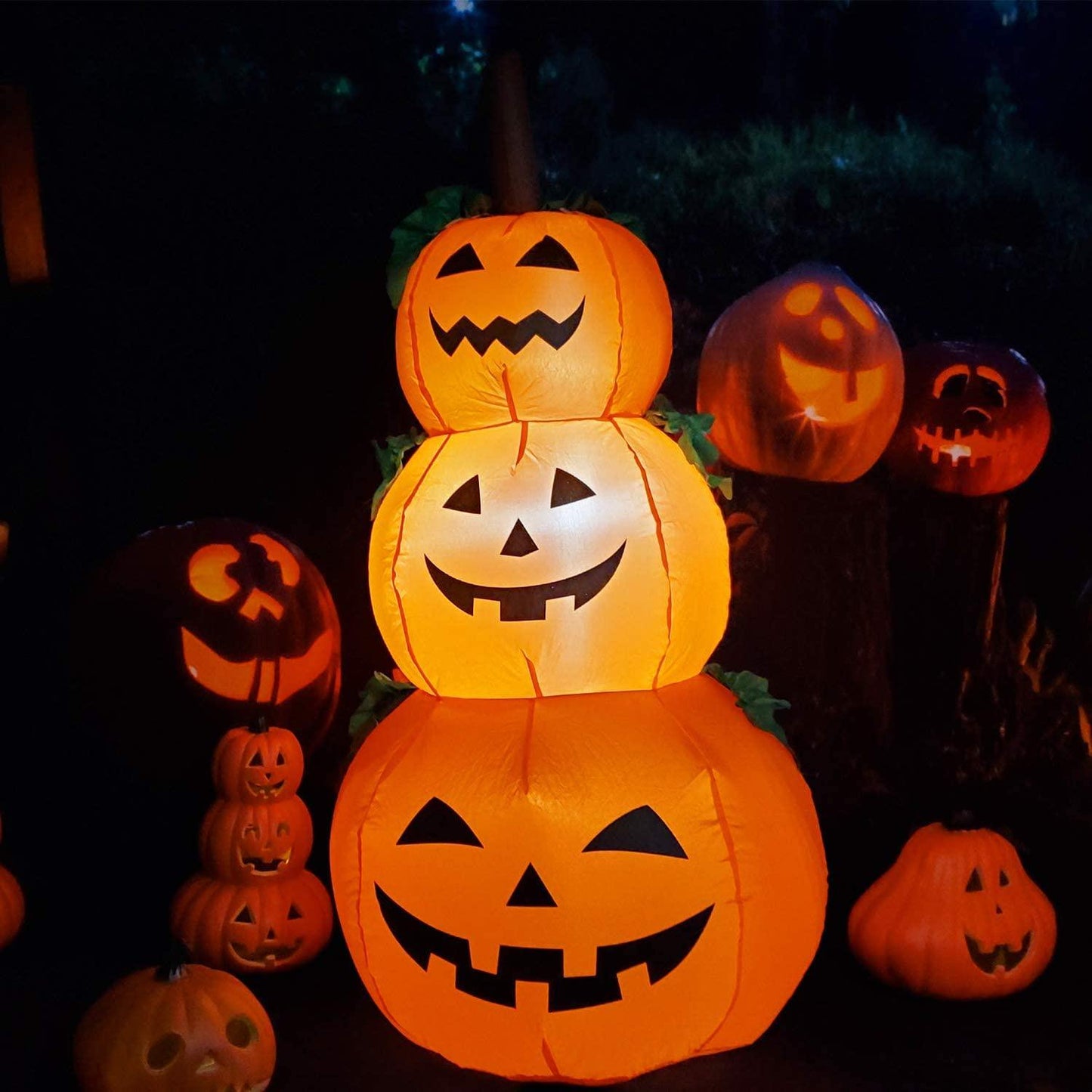 Halloween Inflatable Pumpkin, Stacked Pumpkins with Build-in LED Blow Up for Lighting Up Halloween Party Indoor Yard Garden Lawn Decoration