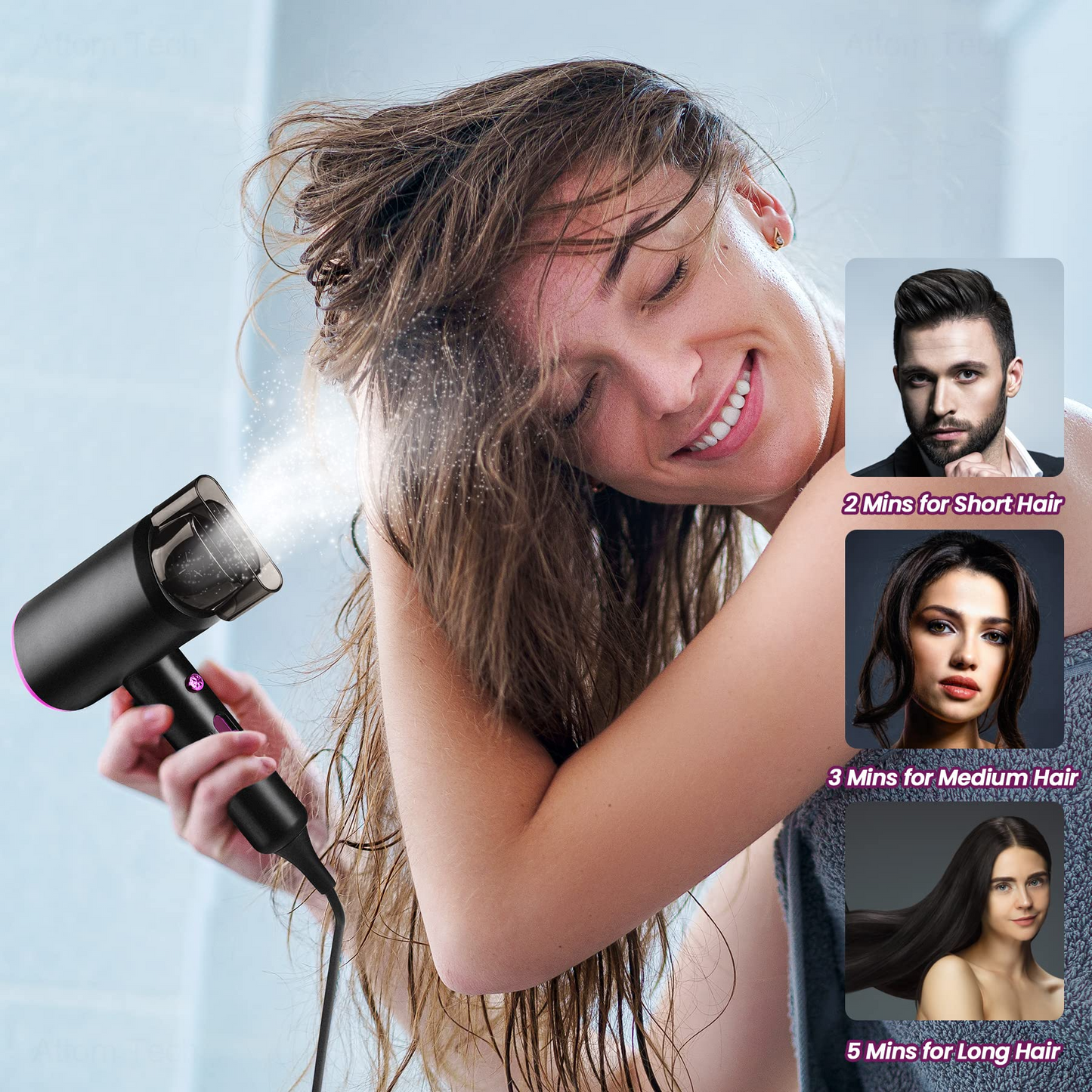Hair Dryer, 1200W 3 Wind Speeds Adjustable with Concentrator Nozzle Portable Hair Styling Tool