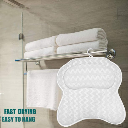 Bath Pillow, 3D Air Mesh Support Head Neck Shoulder & Back Bathtub Pillow Six Power Suction Comfortable Spa Bath Pillow White