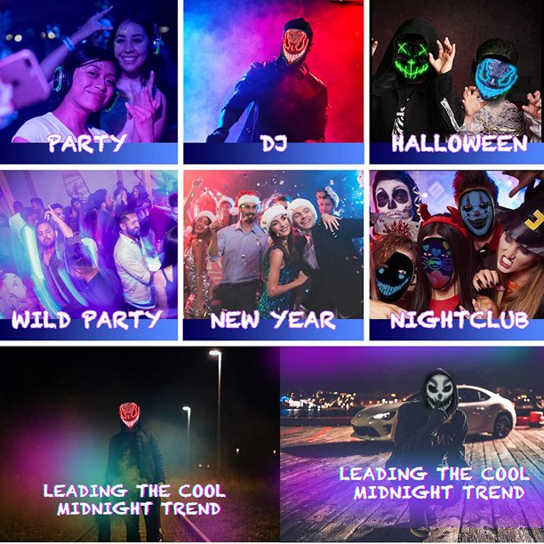 Melliful Halloween Led Mask Gloves Set for Women Men Kids, Halloween LED Glow Venom Mask EL Wire Light Up for Festival Cosplay Costume Parties