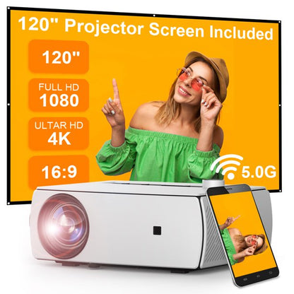 Home Theater Projectors, Full HD 5G Wifi Portable Movie Projector with 120'' Projector Screen for Outdoor Home Cinema