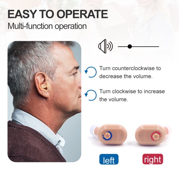Hearing Amplifiers for Ear Rechargeable, Doosl Mini Invisible Personal Sound Amplifier with Noise Cancelling, Portable Charging Box, 1 Pair