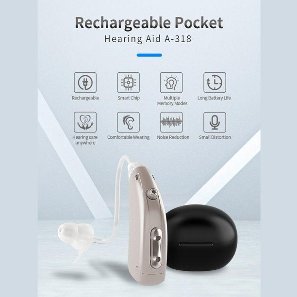 Hearing Aid Amplifier, Doosl USB Rechargeable Digital Hearing Assistance Aid with Noise Reduction, Voice Enhancer Aids with Charging Case, Universal Fit Behind the Ear for Adults Seniors