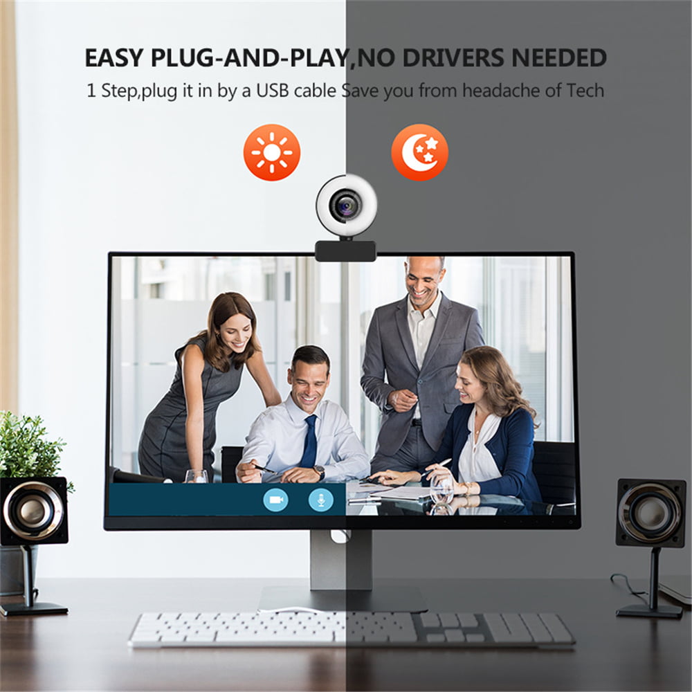 PC Webcam for Streaming, Computer Web Camera Video Cam for Mac Windows Laptop, 4K HD Webcam with Microphone Ring Light & Tripod for Online Classes Conferencing Gaming, Autofocus & Beauty Retouch
