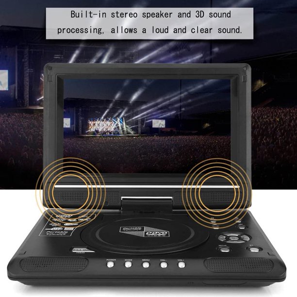 Portable DVD Player, TV DVD Player with 9.5 "Swivel Screen and Rechargeable Lithium Battery, FM Radio Receiver Support, Memory Card Reading, Games, MMC Card Support