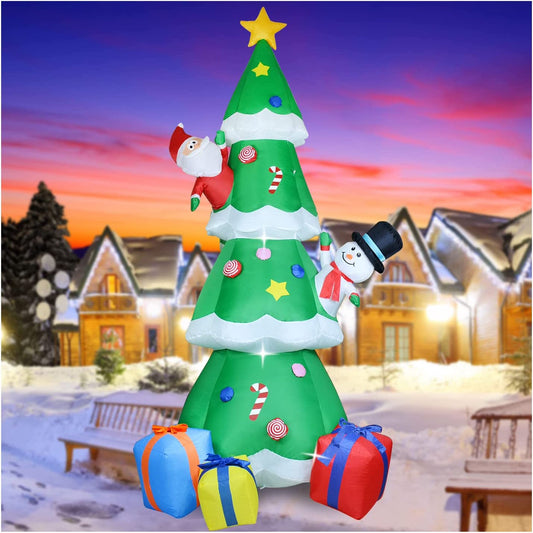 8Ft Christmas Inflatable Decoration, Green Christmas Tree with Build in LED, Blow up Inflatable Tree with Multicolor Gift Boxes and Star for Christmas Party Indoor, Outdoor, Yard, Garden, Lawn Decor
