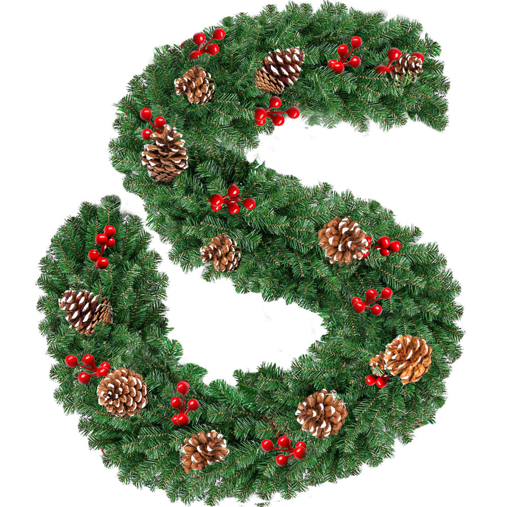 Melliful 9ft Unlit Christmas Garland Silver Bristles with 300 Tips 8 Pine Cones 10 Berries