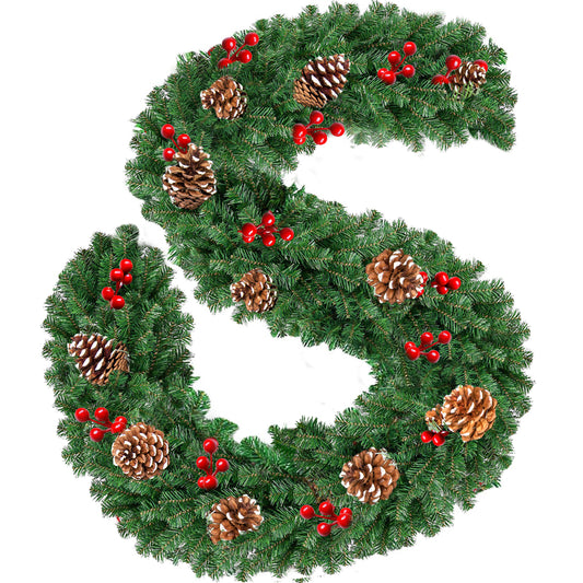 Melliful 9ft Unlit Christmas Garland Silver Bristles with 300 Tips 8 Pine Cones 10 Berries