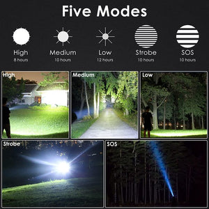 Rechargeable Tactical Flashlight,Ifanze Aluminum Telescopic Zoom LED Flash Light 15000 Lumens with 5 Modes