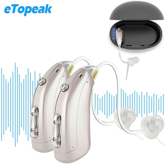 Rechargeable Sound Amplifier for Ears, BTE Digital Amplifier for Adults Seniors, Portable Charging Case, Beige