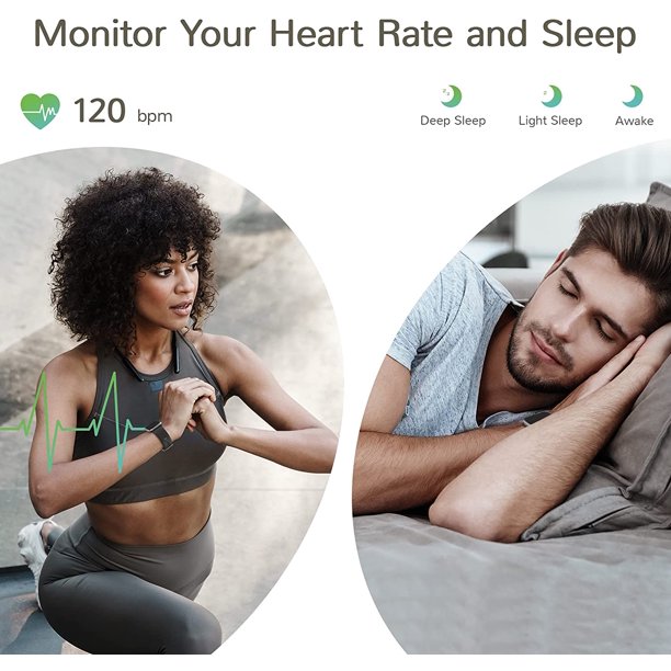 Doosl Fitness Tracker HR, Smart Watch, Activity Tracker Watch with Heart Rate Monitor, Waterproof Smart Fitness Band with Step Counter, Calorie Counter, Pedometer Watch for Women and Men (Black)
