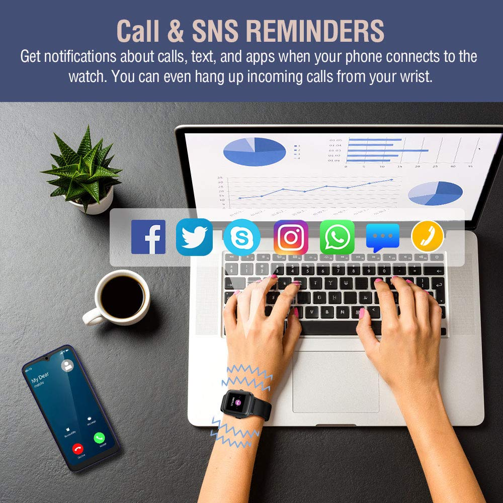 Emossie Smart Watch for Android Phones and iOS Phones, All-Day Activity Tracker with Heart Rate Sleep Monitor, 1.3" Full Touch Screen Waterproof Smartwatch for Men Women (Black)